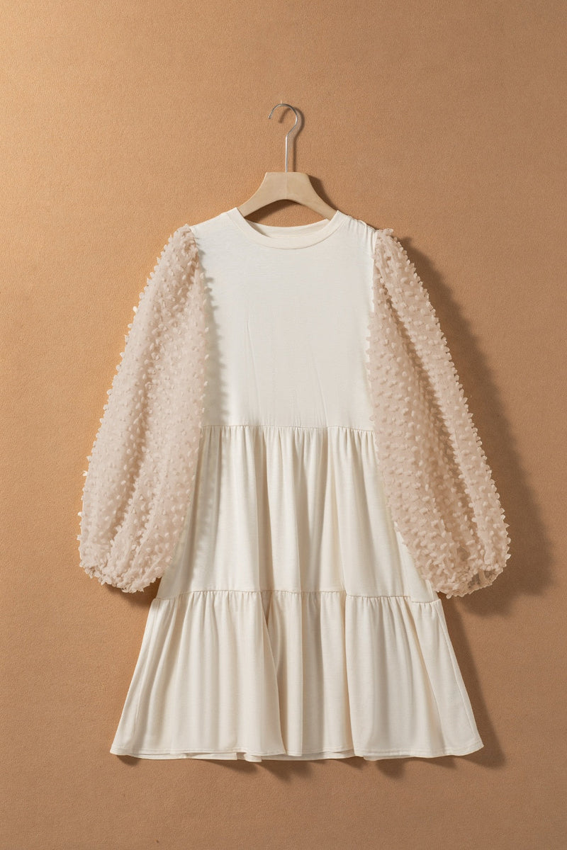 Tiered Round Neck Balloon Sleeve Mini Dress Trandify deal