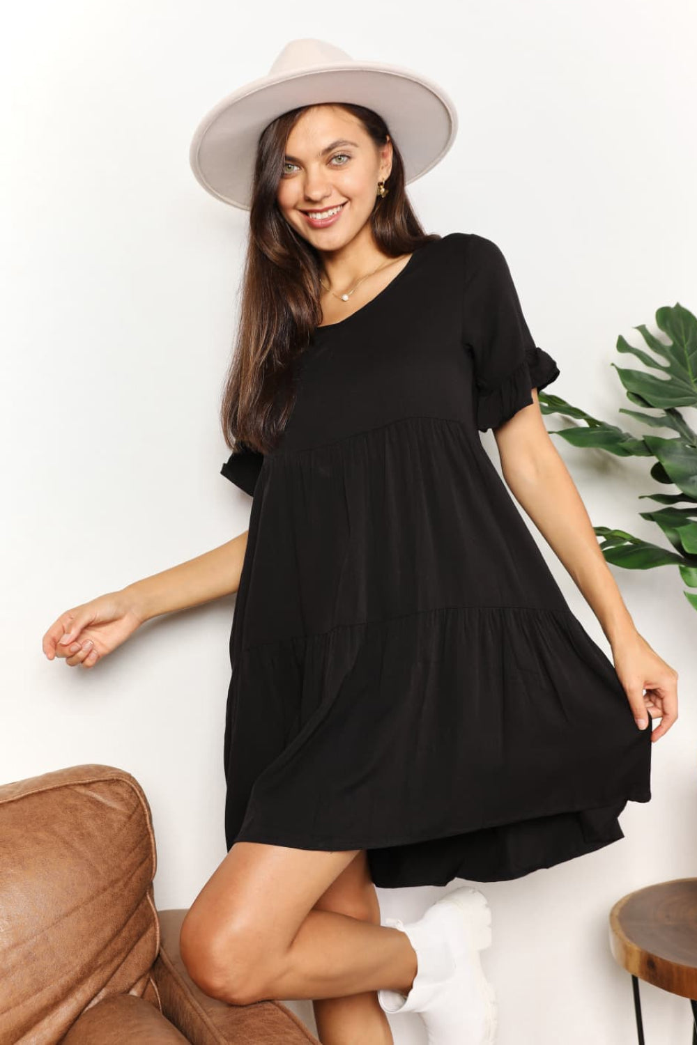 V-Neck Flounce Sleeve Tiered Dress Trandify deal