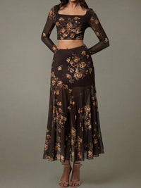 Floral Square Neck Top and Skirt Set for Women – Summer Boho Outfit