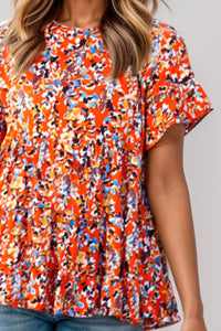 Plus Size Floral Round Neck Tiered Blouse Trandify deal