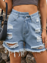 Distressed Raw Hem Denim Shorts Trandify Deal