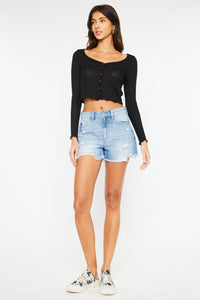 Kancan High Waist Frayed Denim Shorts Trandify deal
