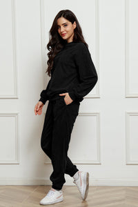 Corduroy Round Neck Sweatshirt and Sweatpants Set Trandify Deal