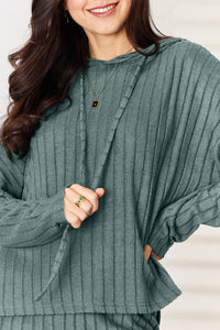 Basic Bae Full Size Ribbed Drawstring Hooded Top and Straight Pants Set Trandify Deal