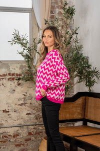 Full Size Wave Stripe Contrast Long Sleeve Sweater Trandify Deal