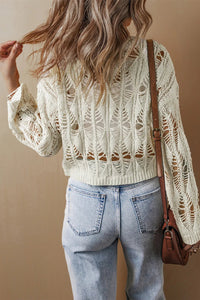 Cutout Round Neck Long Sleeve Knit Cover Up Trandify Deal