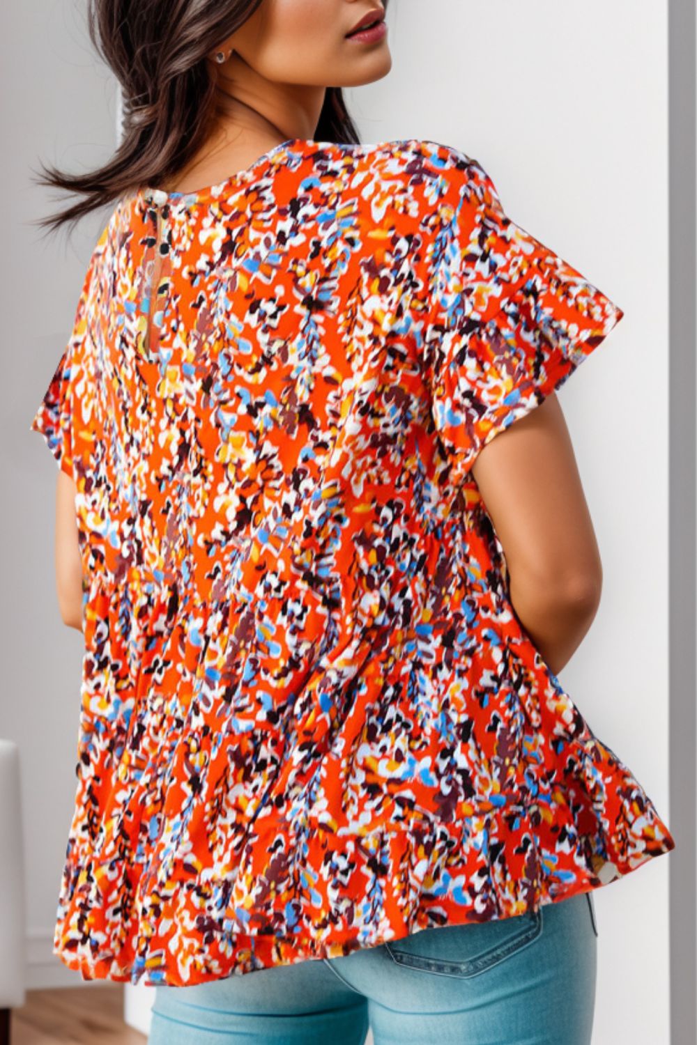 Plus Size Floral Round Neck Tiered Blouse Trandify deal