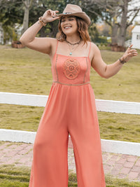 Plus Size Lace Detail Spaghetti Strap Wide Leg Jumpsuit Trandify deal