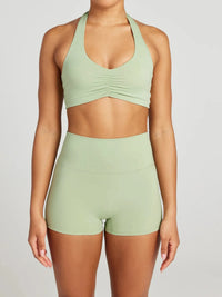 Breathable workout clothes for women – adjustable halter neck cami and shorts set