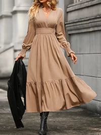 Ruched Midi Dress Long Sleeve Tiered Bodycon - Regular & Plus Size