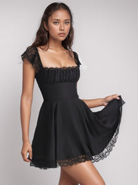 Lace Detail Square Neck Cap Sleeve Mini Dress Trandify Deal