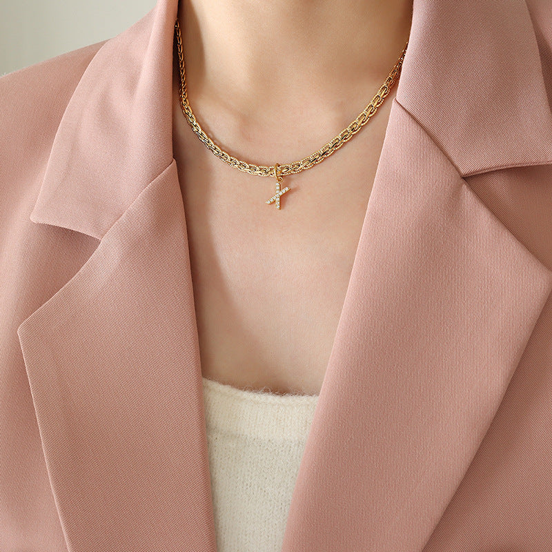 Brass Inlaid Zircon Letter Pendant Necklace Trandify deal