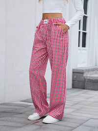 Women's Plaid Wide Leg Cotton Pants