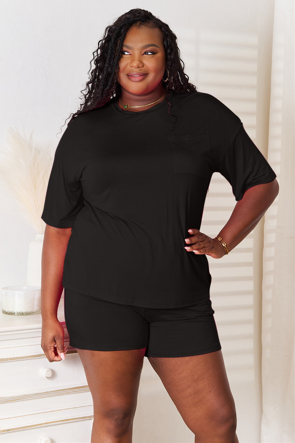 Basic Bae Full Size Soft Rayon Half Sleeve Top and Shorts Set Trandify Deal