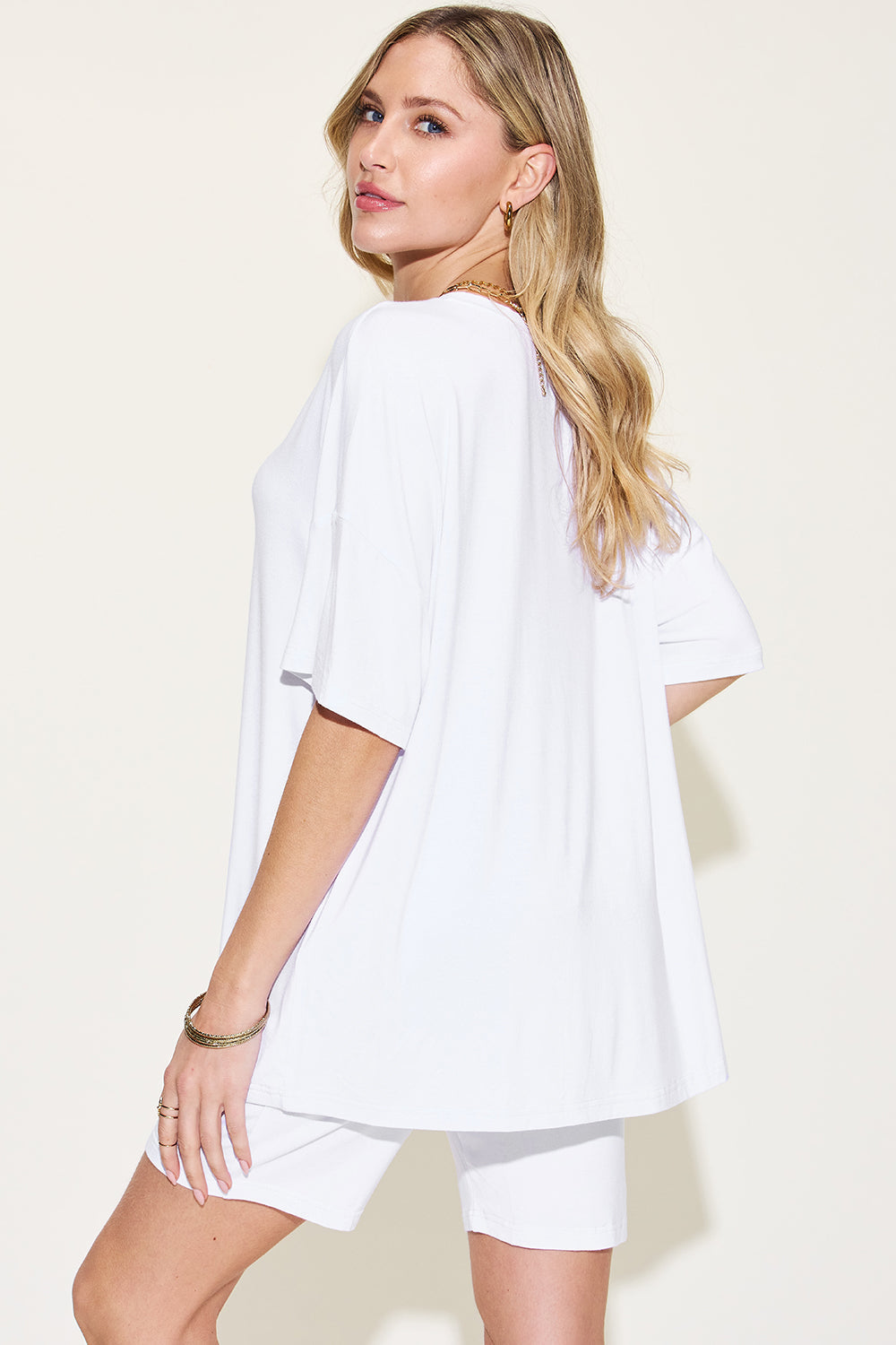 Basic Bae Full Size V-Neck Drop Shoulder T-Shirt and Shorts Set Trandify Deal