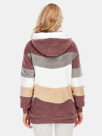 Full Size Drawstring Color Block Zip Up Hooded Outerwear Trandify Deal