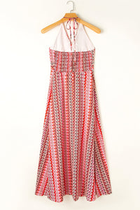 Slit Printed Halter Neck Dress Trandify deal