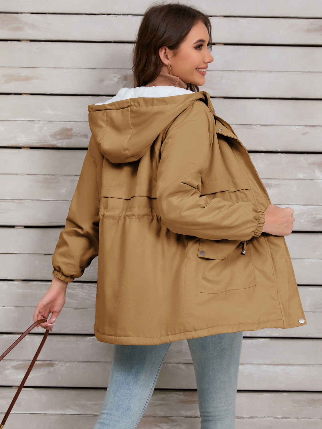 Drawstring Long Sleeve Hooded Jacket Trandify Deal