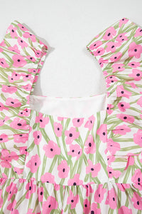 Floral Print Square Neck Ruffled Cap Sleeve Maxi Dress - Trandify deal