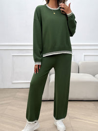 Devine Round Neck Dropped Shoulder Top and Pants Sweater Set Trandify Deal