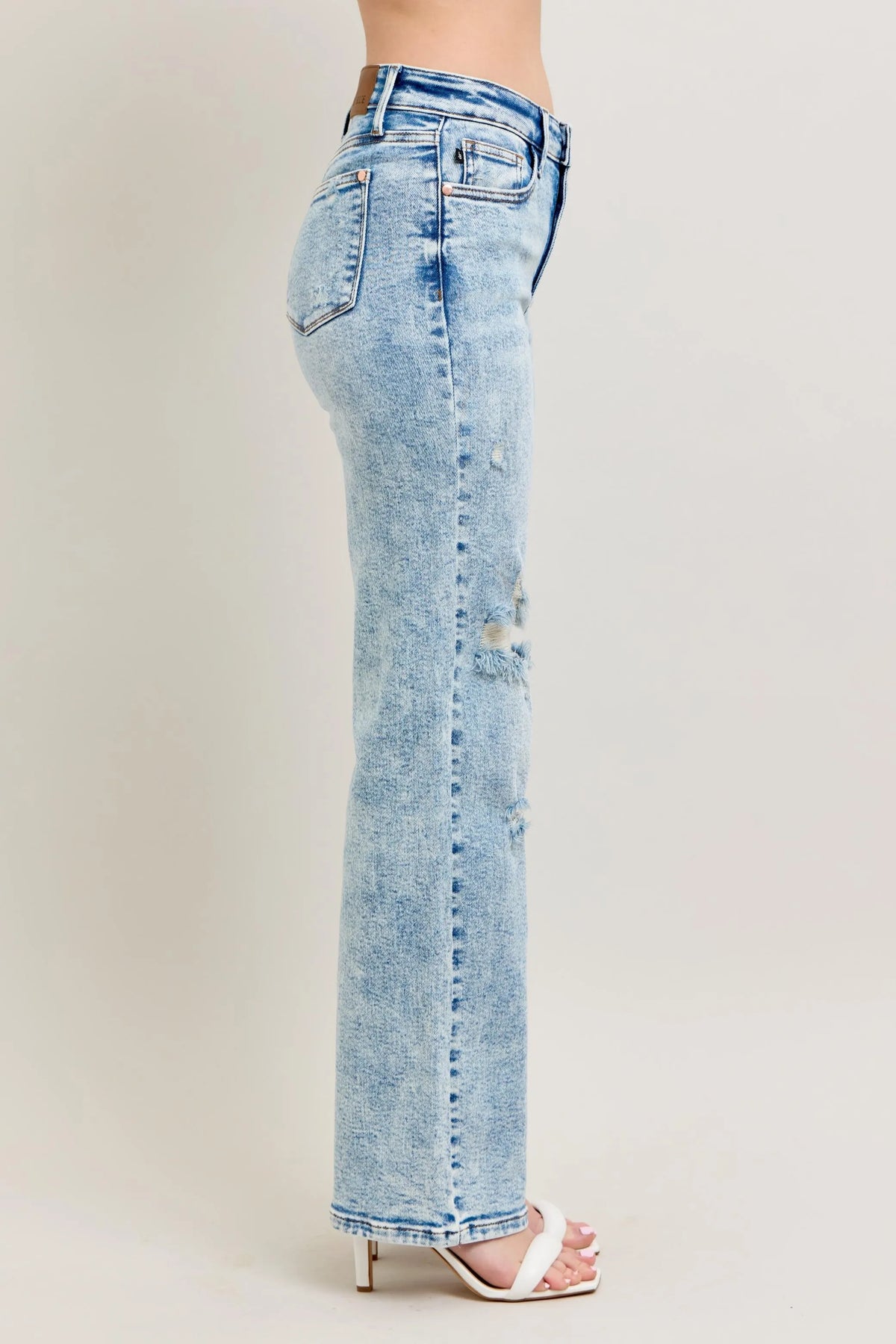 Judy Blue Plus Size 90's Straight Jeans - High Waist Distressed Denim for Women | TrandifyDeal USA