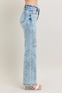 Judy Blue Plus Size 90's Straight Jeans - High Waist Distressed Denim for Women | TrandifyDeal USA