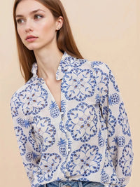 Boho chic eyelet embroidered long sleeve shirt for women – lace blouse casual outfit