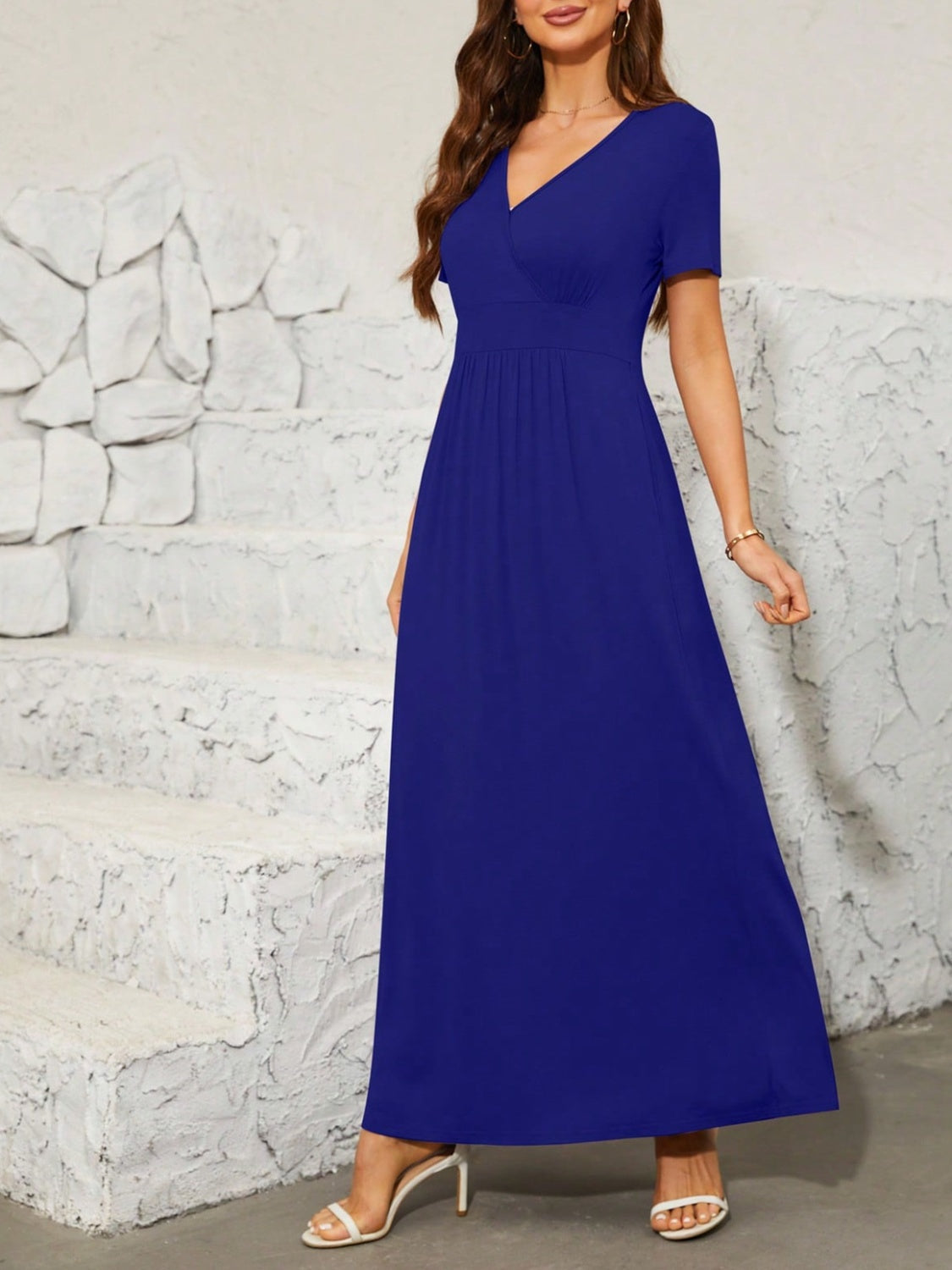 Surplice Short Sleeve Maxi Dress Trandify deal