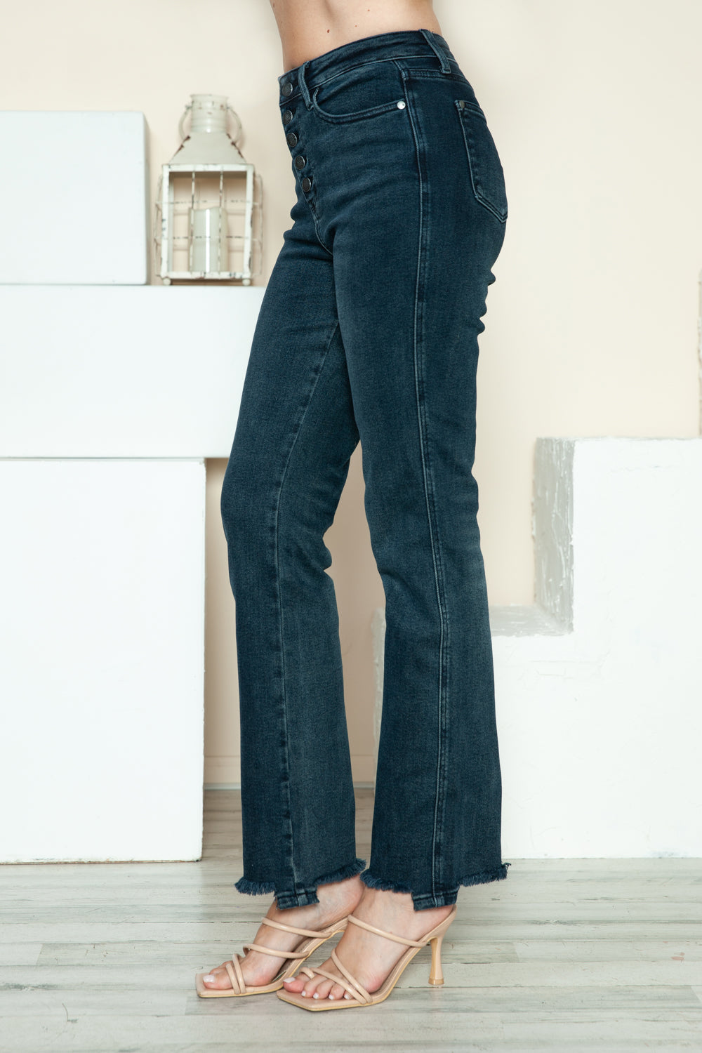 Judy Blue Full Size Button Fly Hem Destroy Straight Jeans Trandify Deal
