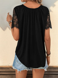 Perfee Lace Detail V-Neck Short Sleeve T-Shirt Trandify deal