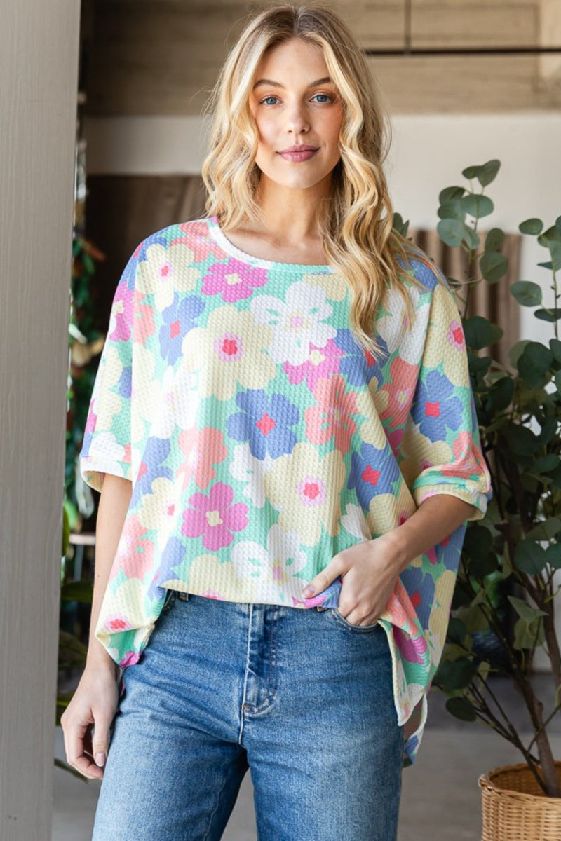 HOPELY Floral Waffle Oversized T-Shirt Trandify deal