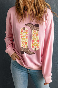 Boot Graphic Long Sleeve Sweatshirt Trandify Deal