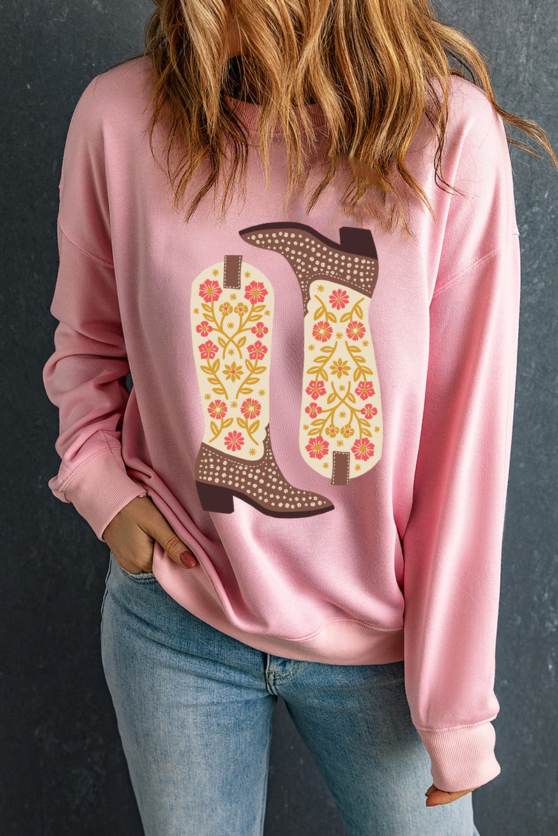 Boot Graphic Long Sleeve Sweatshirt Trandify Deal