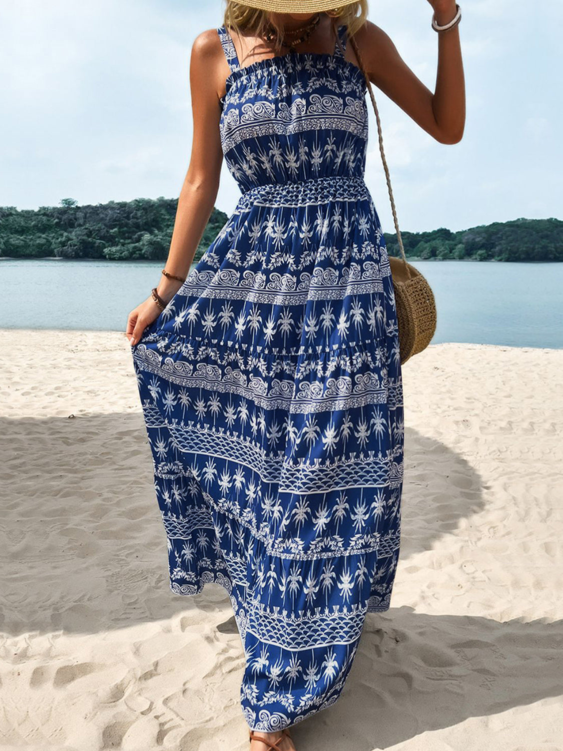 Perfee Printed Square Neck Sleeveless Maxi Dress Trandify deal
