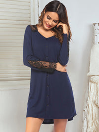 Lace Detail Long Sleeve Mini Lounge Dress Trandify Deal