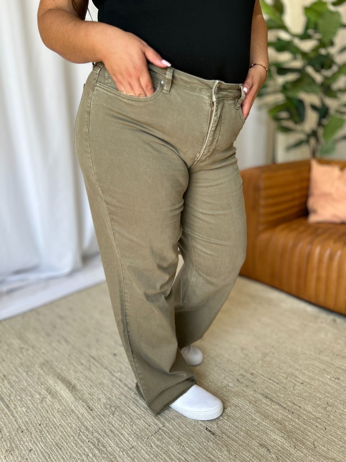 RFM Full Size High Rise Garment Dye Wide Leg  Jeans Trandify Deal
