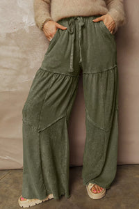Women's Cotton Tiered Wide Leg Pants with Drawstring