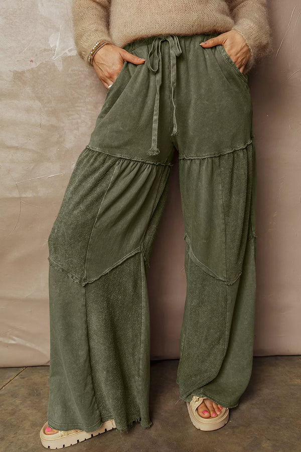 Women's Cotton Tiered Wide Leg Pants with Drawstring