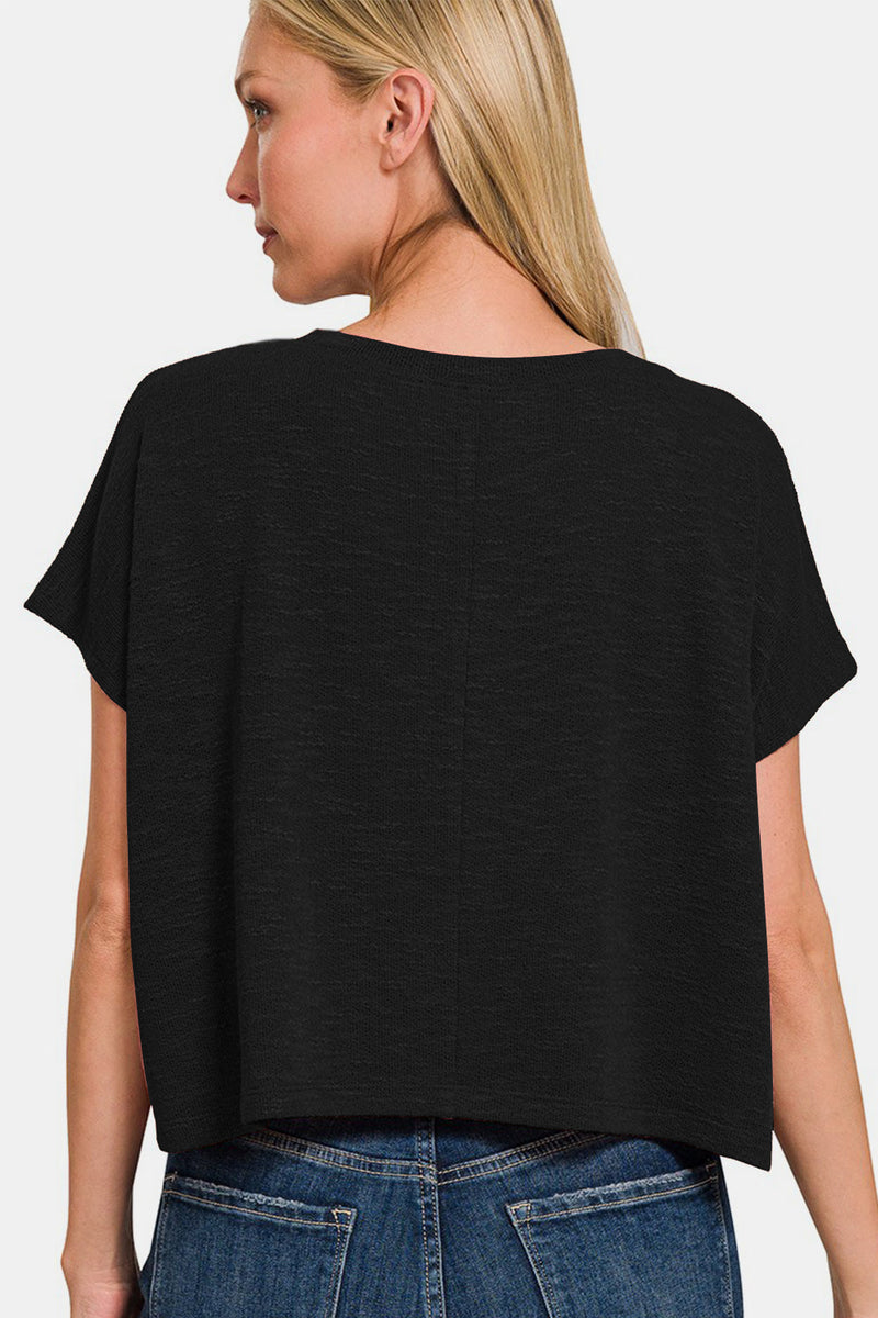 Zenana V-Neck Short Sleeve Crop T-Shirt Trandify deal