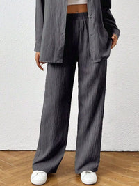 Women's Button Up Shirt and Pants Set in Dark Gray, casual office wear