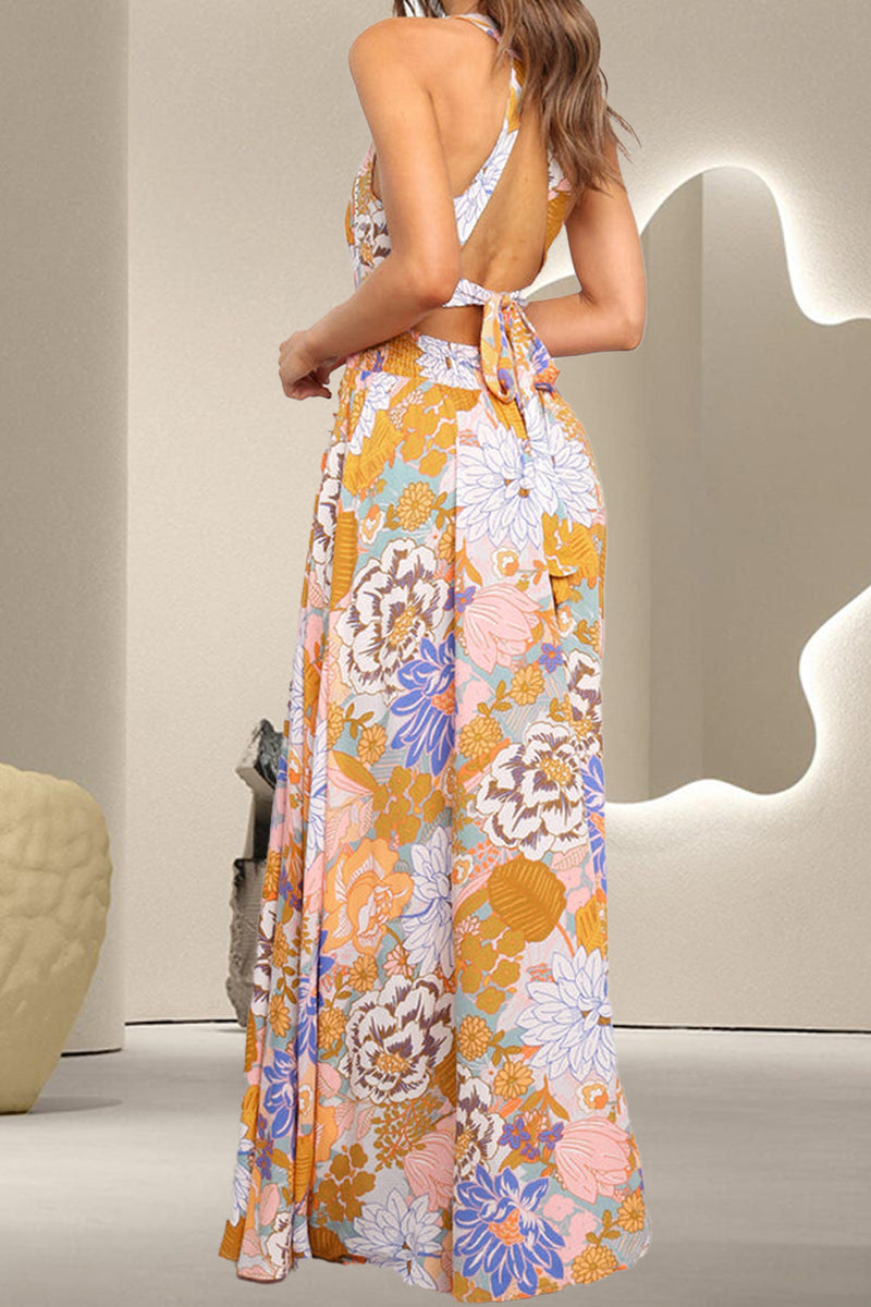 Tied Printed Grecian Sleeveless Maxi Dress Trandify Deal