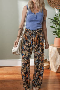 Floral shirred high waist wide leg pants for women – Trandify Deal
