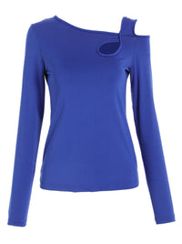 Cutout Asymmetrical Neck Long Sleeve T-Shirt Trandify Deal
