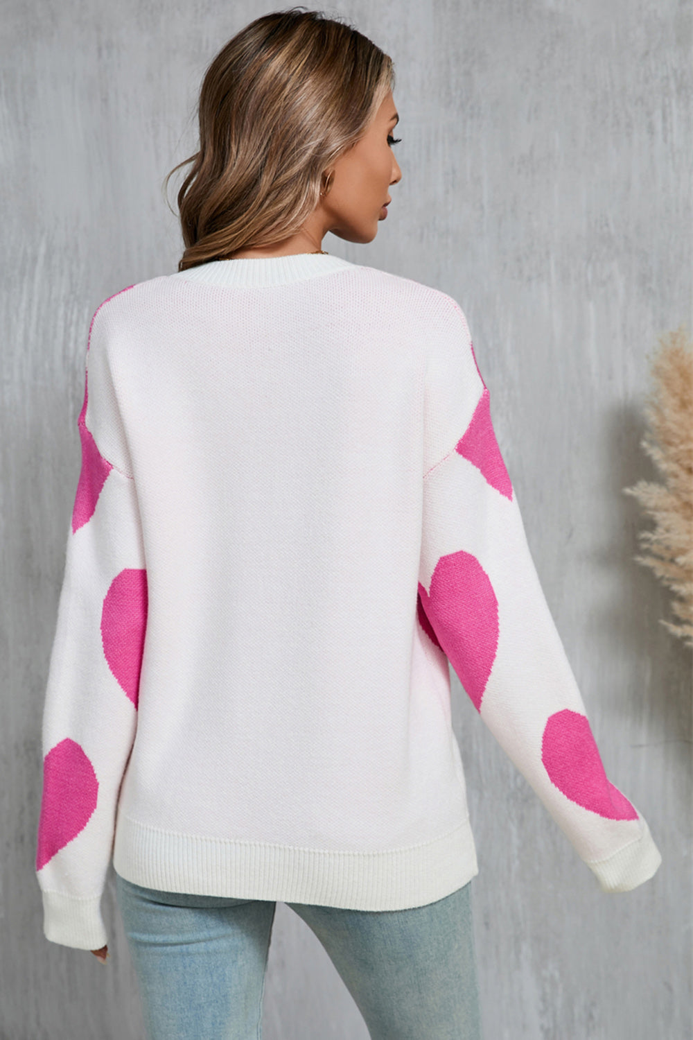 Angel Wings Contrast Heart Dropped Shoulder Long Sleeve Sweater Trandify Deal