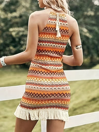 Full Size Fringe Grecian Neck Dress Trandify deal