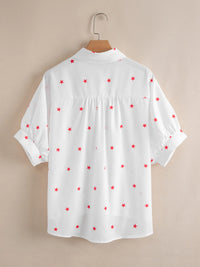 Star print puff sleeve button-up shirt for women – trendy vintage blouse for casual and office outfits