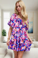 Printed Square Neck Short Sleeve Mini Dress Trandify deal