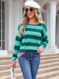 Angel wings Striped Round Neck Dropped Shoulder Sweater Trandify Deal