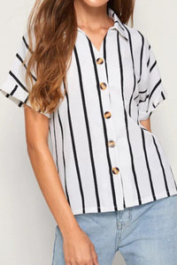 Striped Button Up Short Sleeve Shirt Trandify deal