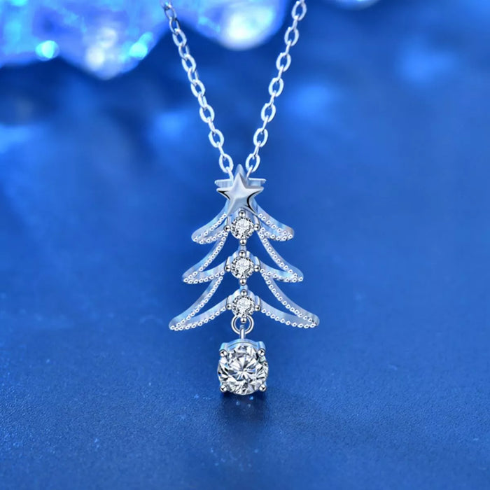 Christmas Tree Necklace Sterling Silver & Moissanite